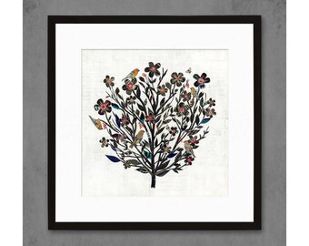 Blackberry Rose Bird and Floral Art Print