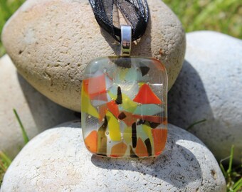 multi coloured, fused glass pendant, fused glass necklace, handmade jewellery