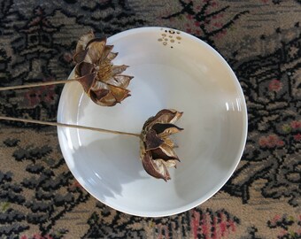 Simple White Ceramic Serving Bowl with Gold Accents Home Decor Gift Idea One of a Kind, Handmade Artisan Pottery by Licia Lucas Pfadt