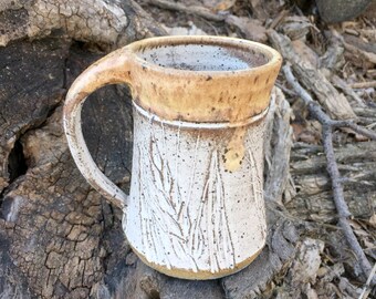 Pottery Mug Speckled Wheat Design Handmade by Daisy Friesen