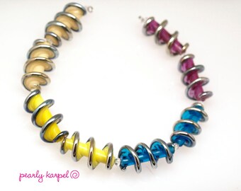 Pearly (8) unique spiral beads with ends Lampwork beads SRA Made to order