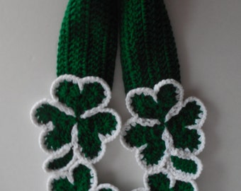Shamrock Scarf - St Patricks Day Scarf - Fun Green Scarf - Irish Scarf - Handmade Crochet - Made to Order
