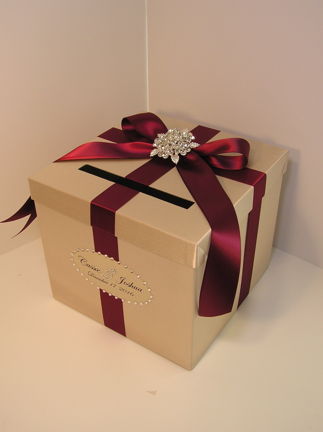 Wedding Card Box Champagne and Burgundy Gift Card Box Money