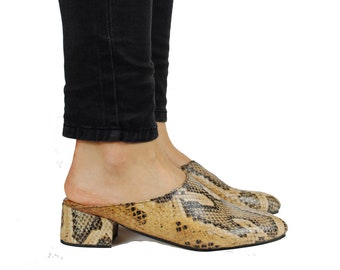 Faux Snake Skin Leather Mules. Summer Shoes