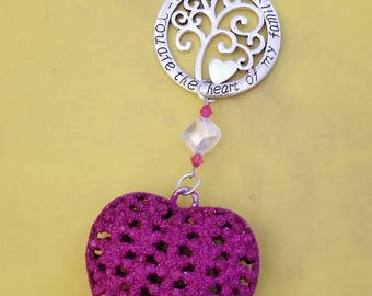 Mothers day gift, heart rearview mirror prism suncatcher, mom charm ornament, car accessories