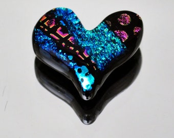 Green Glass Heart, Dichroic Heart Tile, Glass Heart, Heart Cabochon, Green Heart Tile, Decorative Tile, Dichroic Heart Cabochon