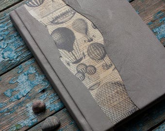 Grey Travel Journal, Balloon Journal, Journal for traveler, Travel notebook, Handmade Journal, Leather Journal, Travel book