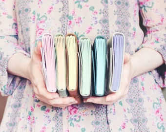 Leather Wrap Journal - Handbound Leather Blank Book - 6 x 4 - Custom - Pastel Colour Pages - A6