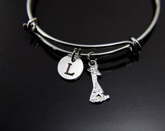 Silver Giraffe Charm Giraffe Bangle Cute Giraffe Jewelry Expandable Bangle Personalized Bangle Initial Charm Bangle Customized Jewelry