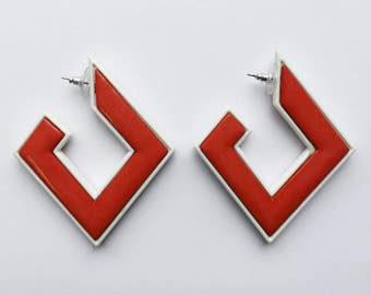 Vintage 70's Bold Red and White Mod Geometric Earrings