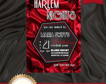 Printable Birthday Party Invitation, Harlem Nights Invitation, Red, Black, White, 21st 30th 40th 50th 60th 70th 80th 90th - Printable DIY