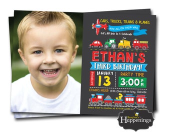 Transportation Invitation Truck Birthday Invite FIRE TRUCK INVITE Tractor Birthday Invite Boys Birthday Digital File Busy bee's Happenings