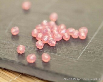 30 Rose Opal 4mm Firepolish Czech Glass Beads (A218)