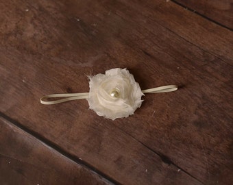 Ivory Headband, Shabby Chic Headband, Ivory Flower Headband, Ivory Newborn Headband, Baby Girl Headbands, Photography Prop