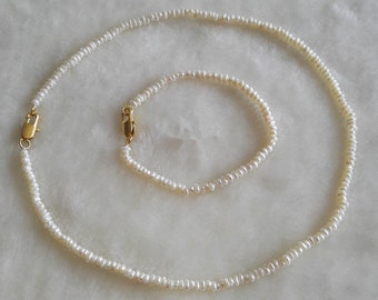 Pearl Set- baroque pearl necklace , white freshwater pearl necklace bracelet set, 2-3 mm pearl necklace, choker necklace