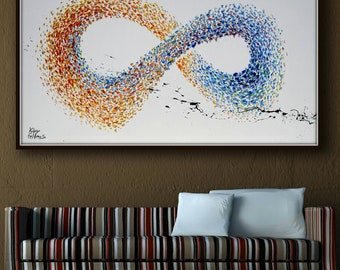 Abstract Painting 67" Infinity Symbol Original Abstract Oil acrylic Painting, Cold Warm Tone, Mixed Media, By Koby Feldmos