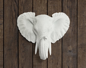 The Savannah (2-Day Shipping)|Faux Elephant Head by Wall Charmers Faux Taxidermy|Ceramic Mounted Fake Animal Head Decor|African Wall Art