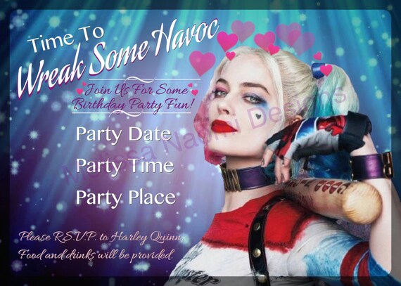 Harley Quinn Party Invitation DIGITAL FILE Customized Party
