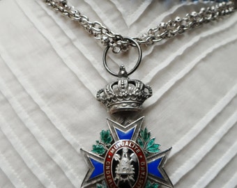 Vintage Belgian Civic Labour Award Enamelled Cross Medal Assemblage Necklace - NRU096