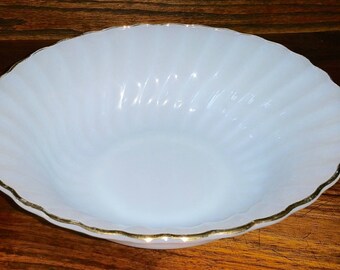 Vintage Anchor Hocking Milk Glass Bowl with Gold Trim