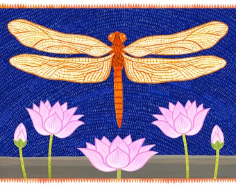 Dragonfly with Lotus Flowers Card