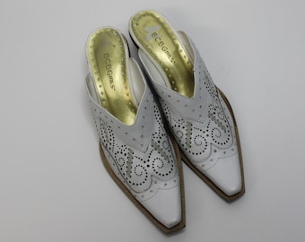 BCB Girls White Leather Western Style Cowboy Slides/Mules Woman's Size 6 B