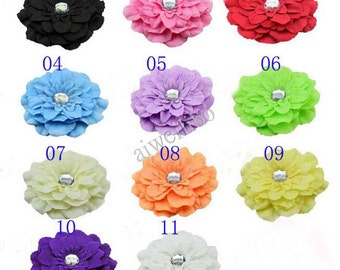 5pcs 4.5 inch Fabric Peony Flower With Acrylic Rhinestone,Large Peony