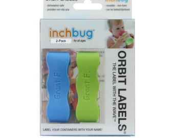 Personalized Labels for baby bottles and sippy cups by InchBug Lion/Monkey and Bus/Plane (KiwiGreen and SkyBlue 2-PACK)