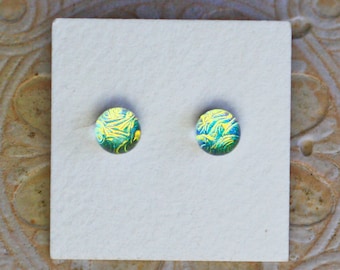 Dichroic Glass Earrings , Golden Green DGE-1237