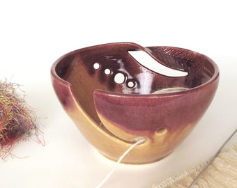 Large yarn bowl yarn holder Autumn Gold twisted leaf bowl knitting bowls crochet bowl knitter gift knit crocheting organizer MADE TO ORDER