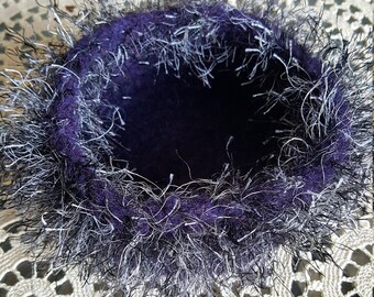Purple Wool Felted Bowl with Decorative Edge