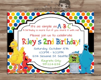 Sesame Street Birthday Invitation, Sesame Street Invitation, Sesame Street Invite, Elmo, Cookie Monster, Digital Printable, JPG File