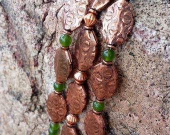 Copper and jade three-strand bracelet