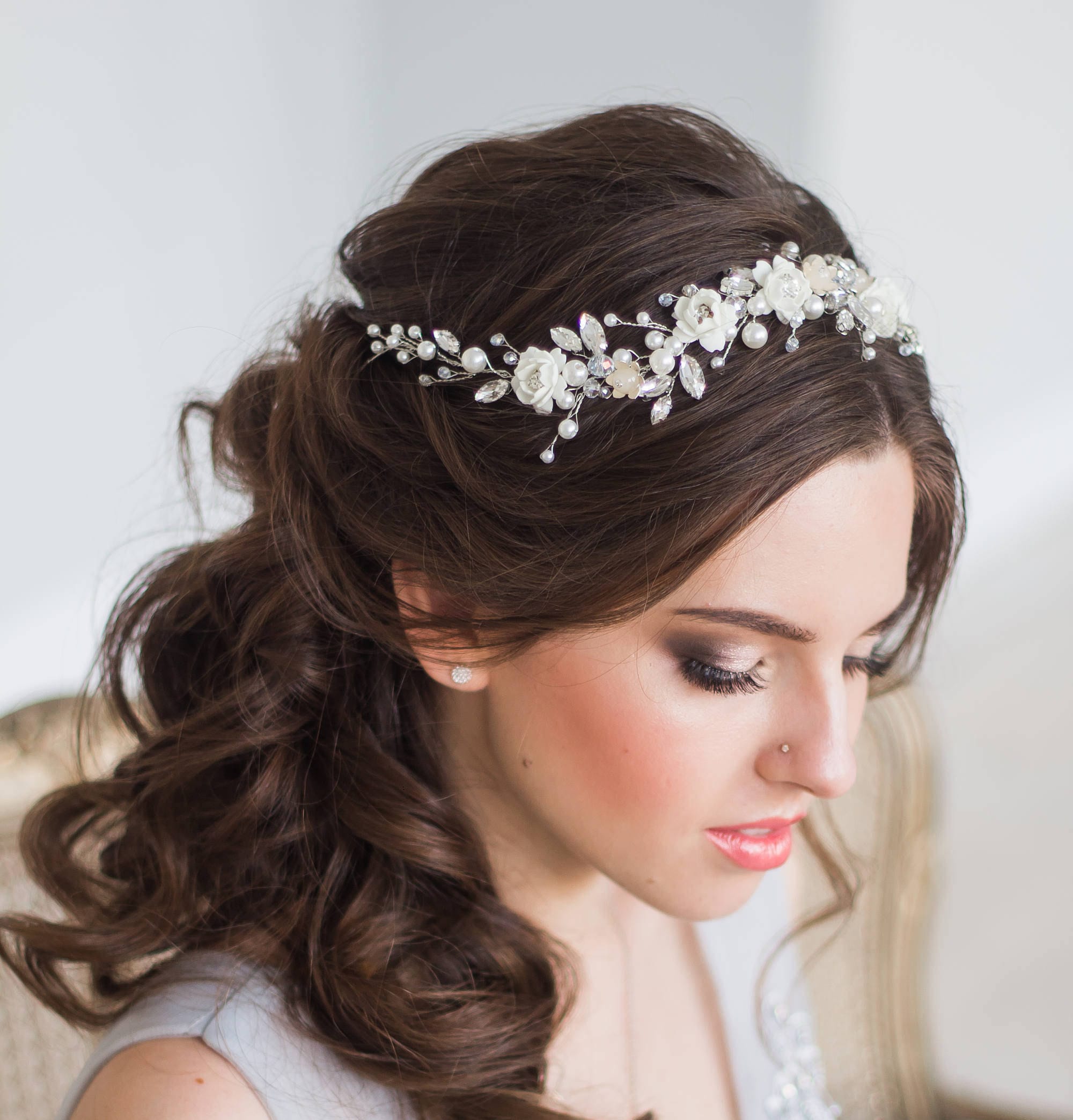 Bloom Bridal Hair Vine Wedding Tiara Diadem Pearl Hair