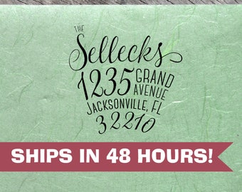 Custom Family Address Stamp, Sellecks Script Font, Personalized Return Address Stamps, Anniversary & Housewarming Gifts
