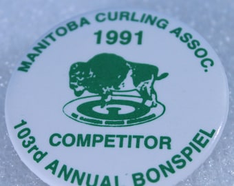 1991 Manitoba Curling 103 Annual Bonspiel ~"Competitor" Pin Back Button