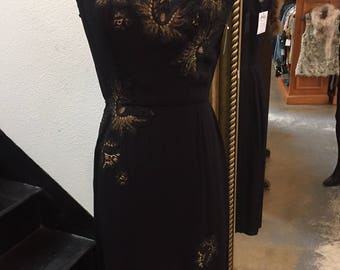 1950s Peggy Hunt Dress with Lace Floral Appliqué