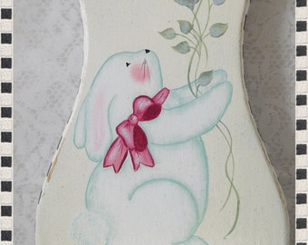 Bunny Shelf Wall Art Sconce, Hand Painted Bunny Bringing Rose Buds, Wall Art, Stately Checks, Cottage Decor, Display Shelf, ECS