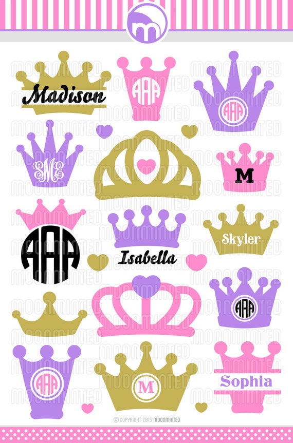 Princess Crown SVG Cut Files Monogram Frames for Vinyl