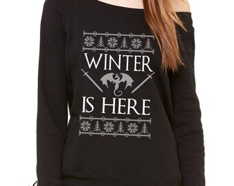 Winter Is Here GoT Slouchy Off Shoulder Oversized Sweatshirt