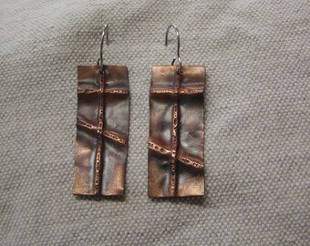 Fold formed copper earrings