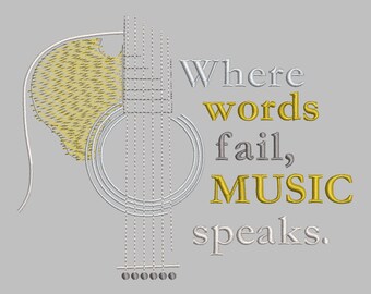 Guitar Where Words Fail Embroidery Design