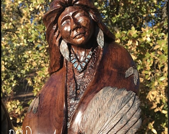 Feather Dancer, Hand Carved Walnut, Native American Indian Dancer, Museum Quality, Original Wood Carving, OOAK Wood Sculpture