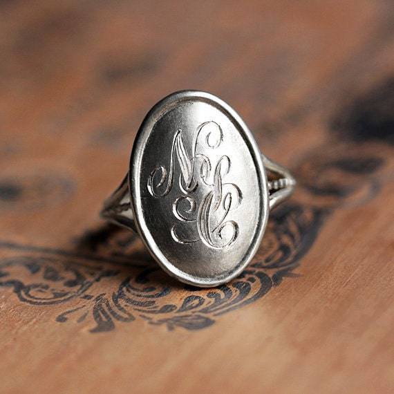 Sterling silver monogram ring silver initial ring