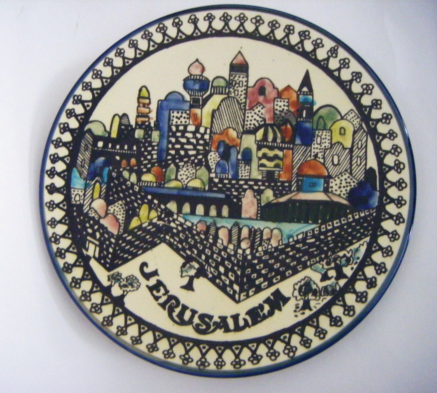 Jerusalem Art Pottery Plate Hand Painted and