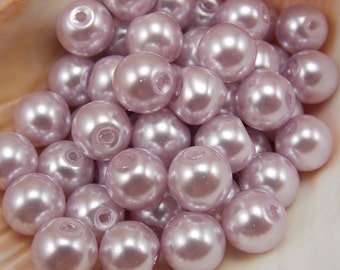 10mm Glass Pearls - Lilac Purple - 40 pieces - Light Purple