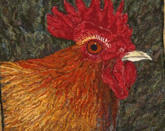 Rooster complete rug hooking kit. Includes wool, and linen and yarn