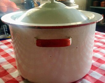 Vintage Enamelware Stock Pot with Lid