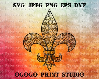 Fleur de lis Svg, Zentangle Svg, Fleur de lys Svg, Mandala Pattern Circle Monogram Boho svg Doodle Art, cut files silhouette cameo & cricut