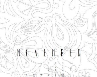 PRINTABLE 2018 COLOURING CALENDAR, Christmas gift, New year, Desk calendar, A5, A6 calendar, Minimalist linocut calendar, Instant download